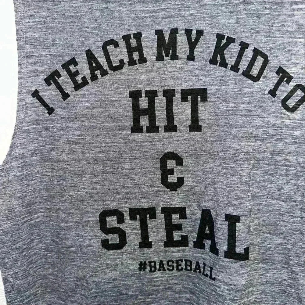 “NWT! “I teach my kid to hit & steal” #baseball Bella + Canvas Tank Top L Gray - Picture 2 of 9